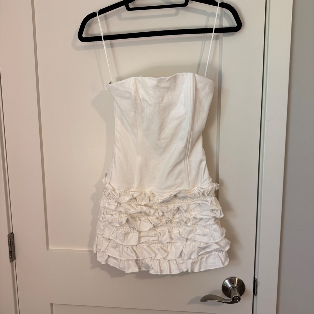 Edikted‎ White Strapless Corset Ruffle Mini Dress Small Y2K Coquette Party